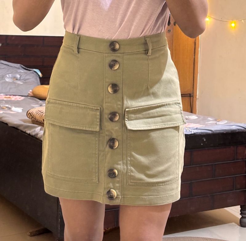 Olive Button-Front Skirt