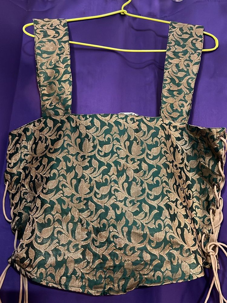 Green Brocade Corset Top For Women