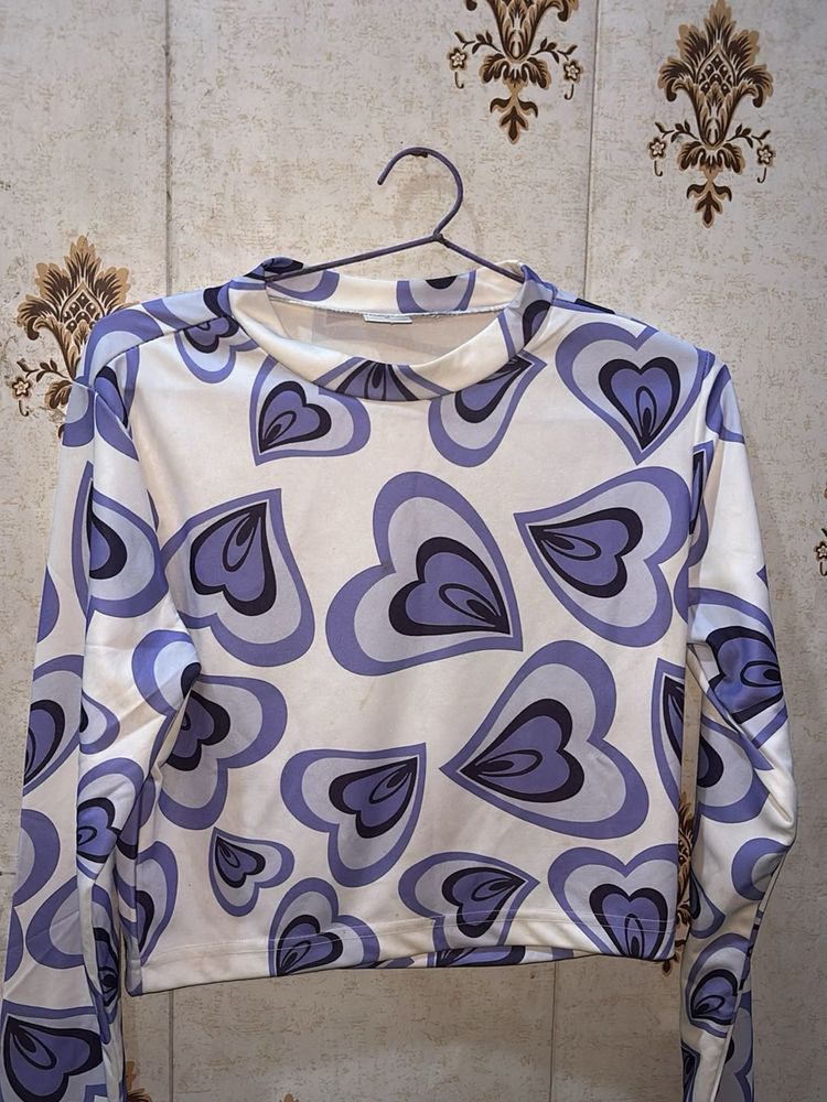 Pinteresty Heart Pattern Long Sleeve Top in purple