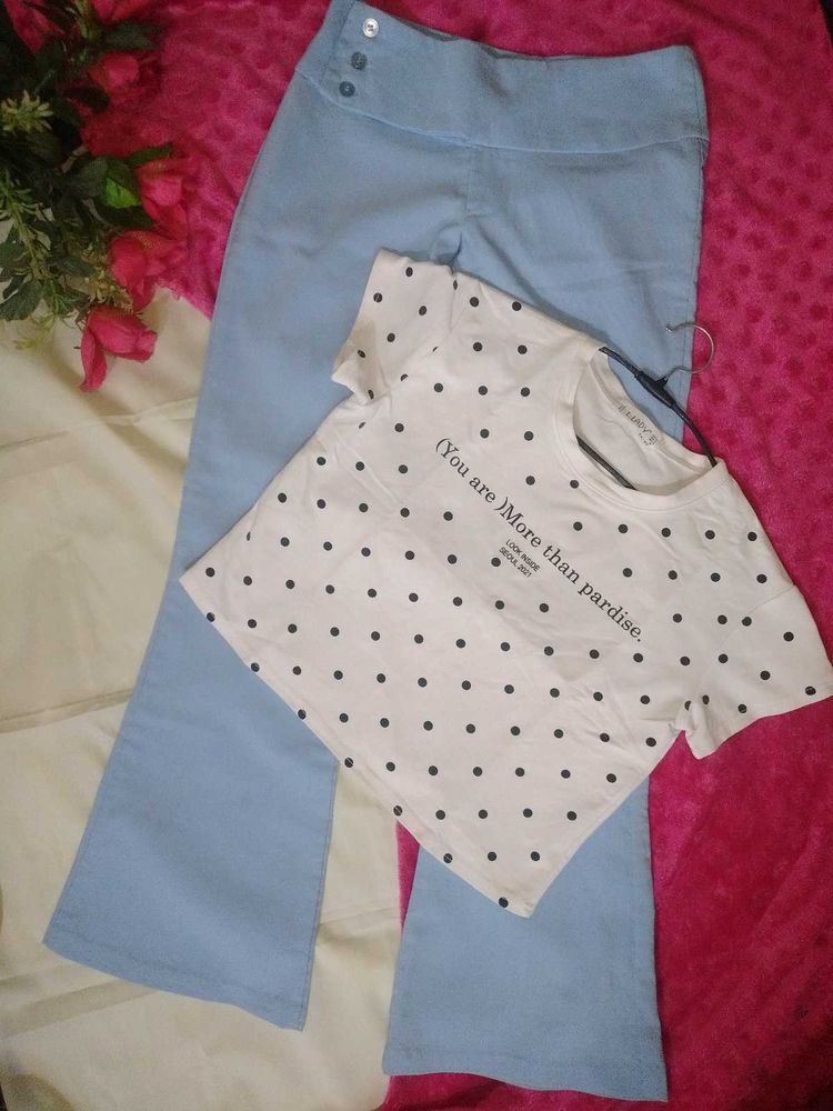 🌷Cute Outfit with Blue Pants And Tshirt White