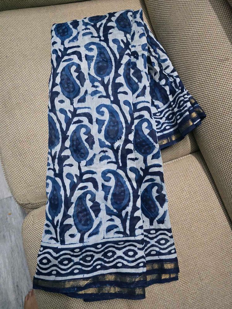 Indigo Hand block Saree