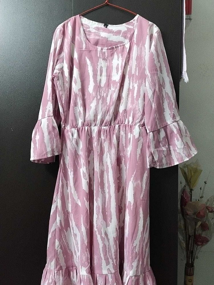 Pink Patterned Midi Dress