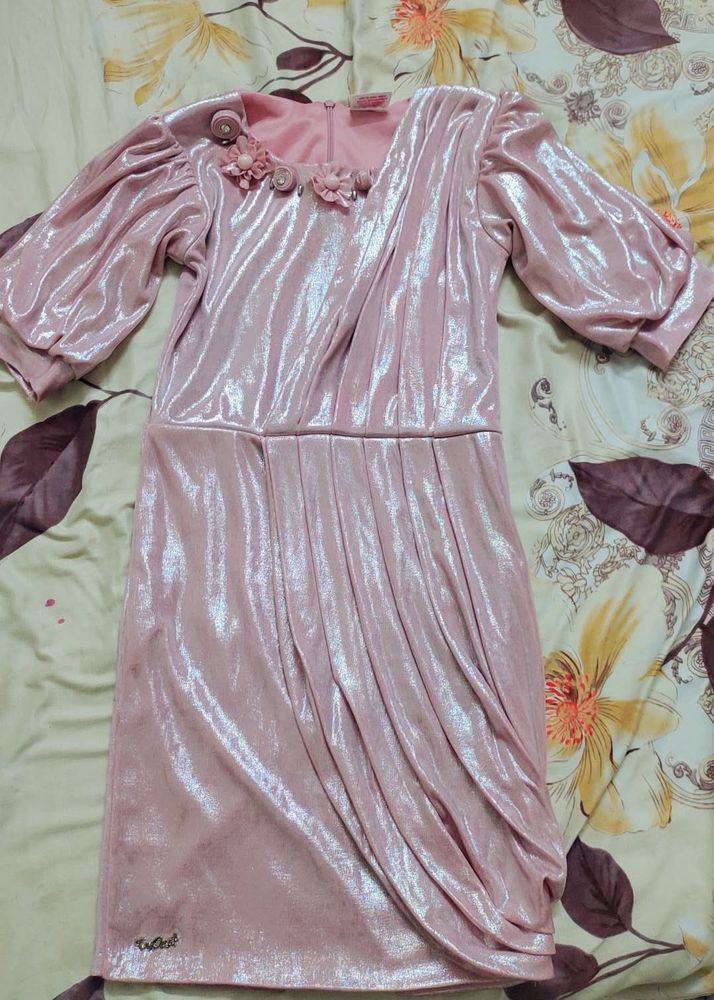 Pink Velvet Dress Only One Time Wear