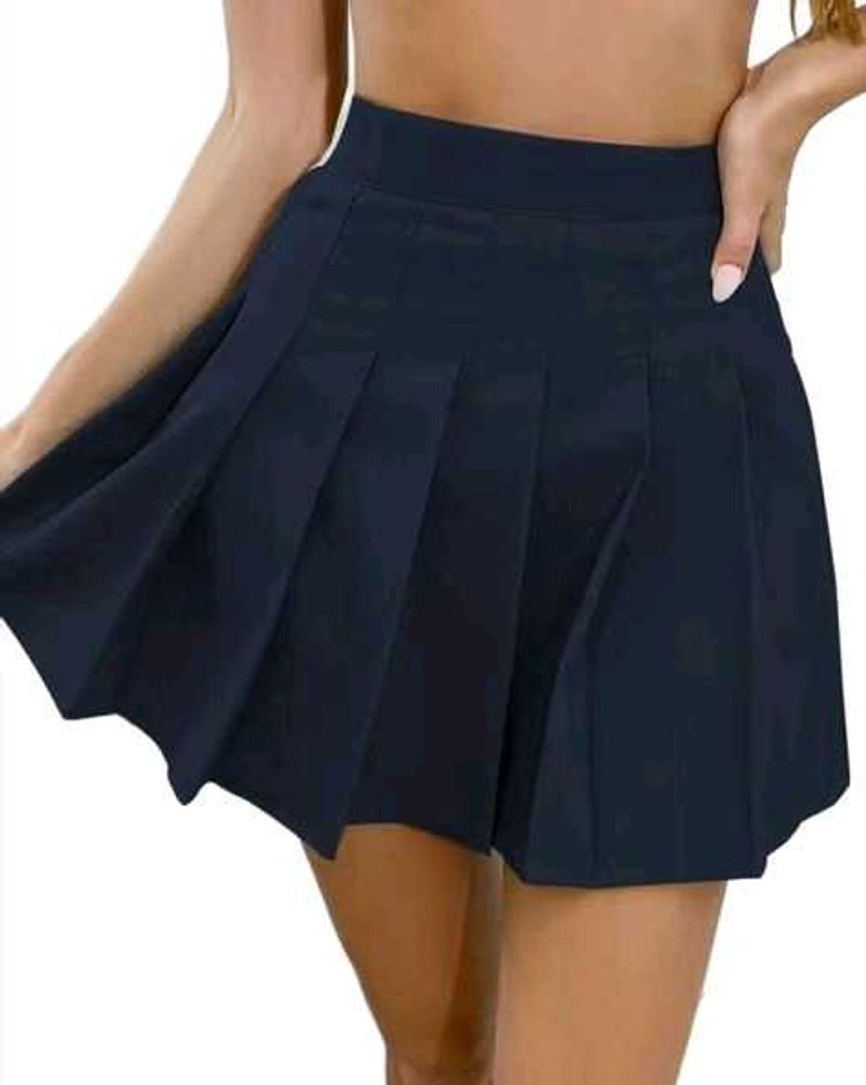 Navy Blue Pleated Mini Skirt