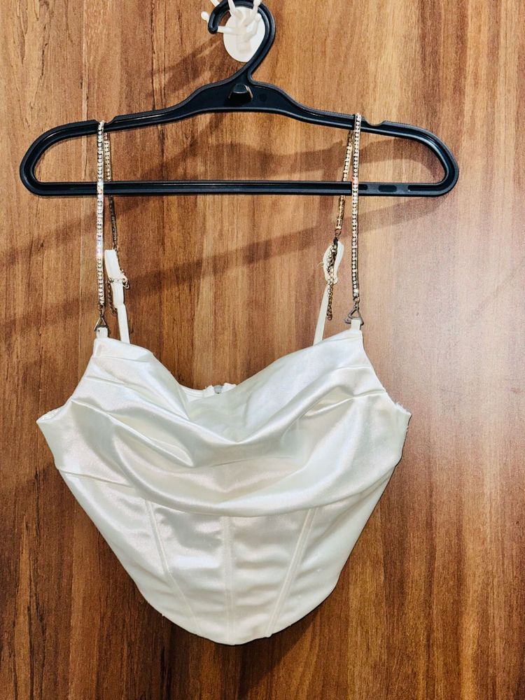 White Corset Top with Chain Straps