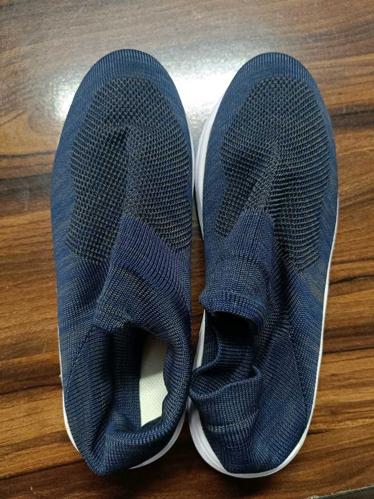 Blue Knit Slip-On Sneakers