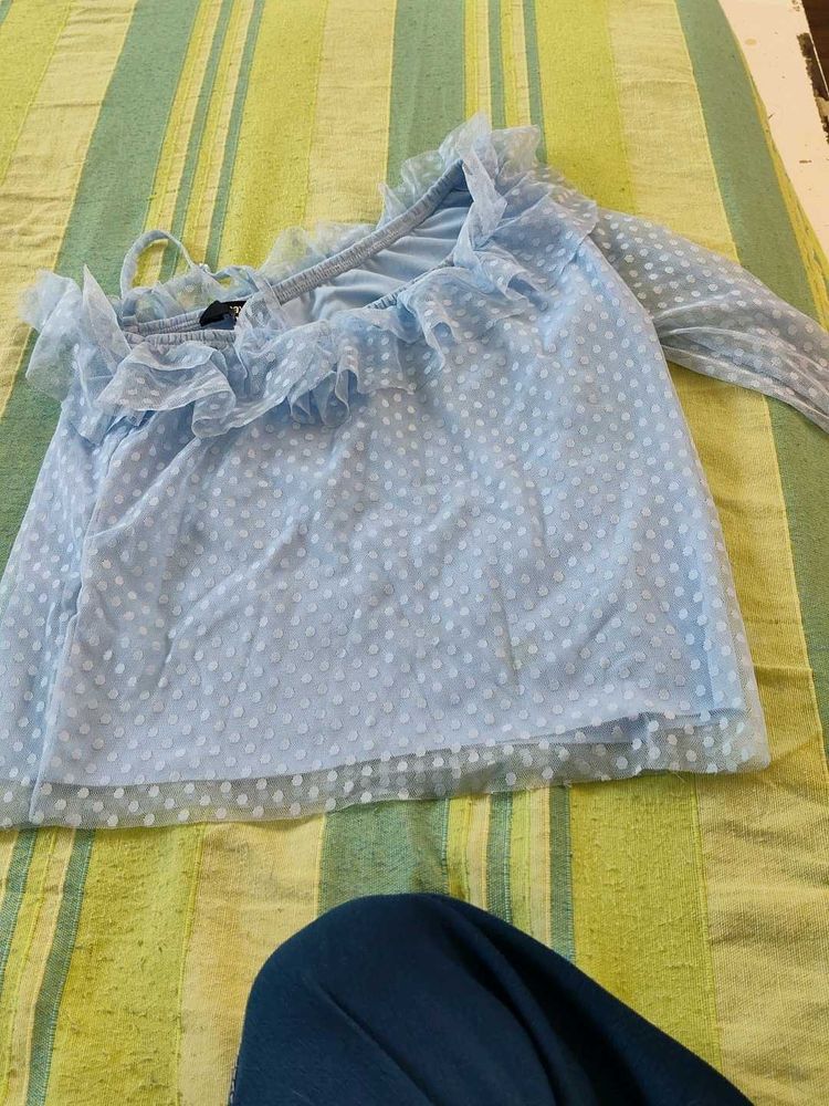 Cute Blue Ruffle Top