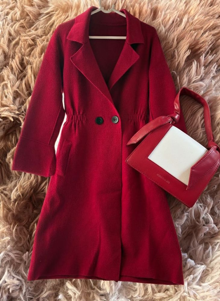 Elegant Red Over Coat+ Bag Free