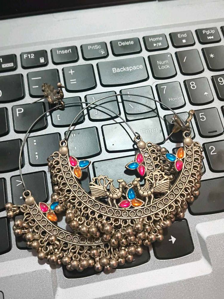 Ethnic Peacock Hoop Earrings