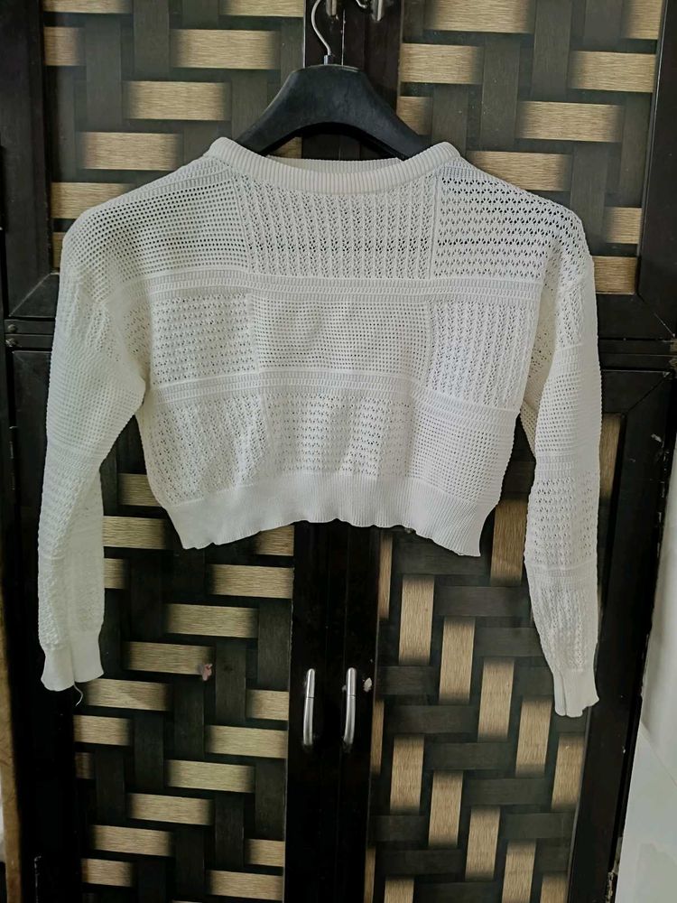 White Knit Cropped Sweater