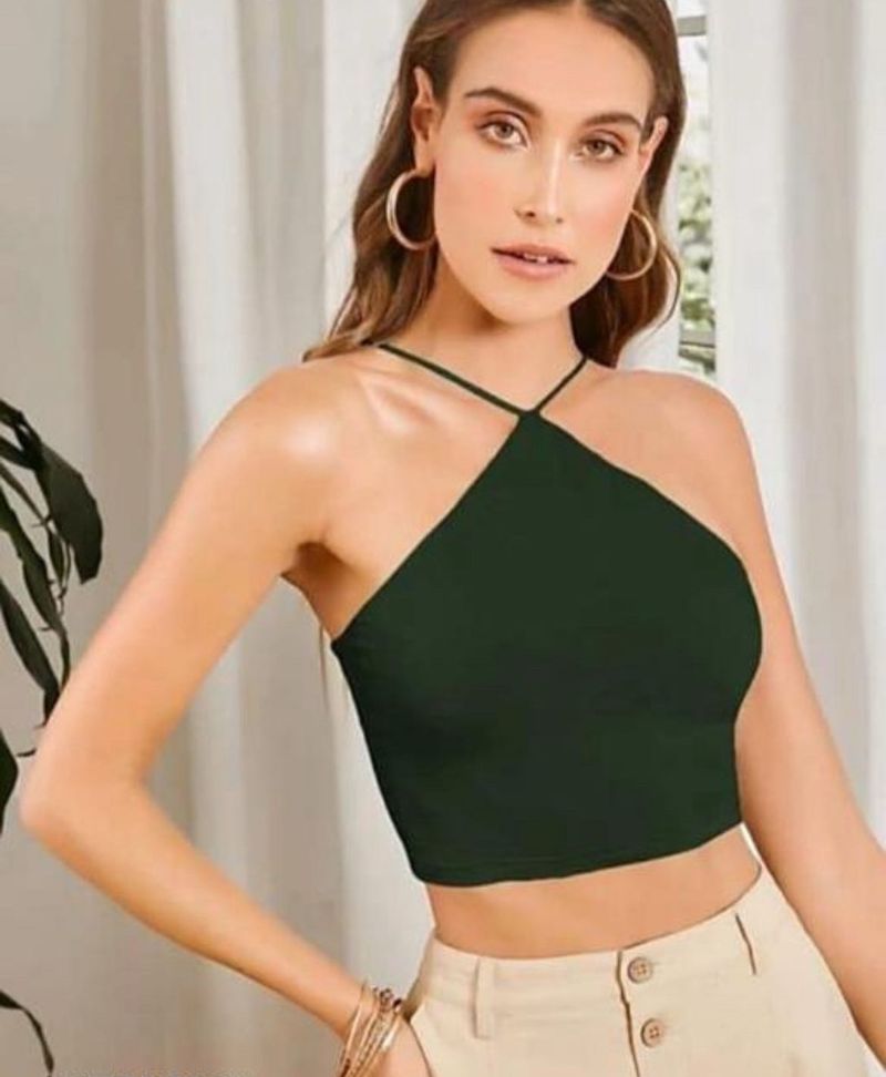 Green Halter Neck Crop Top