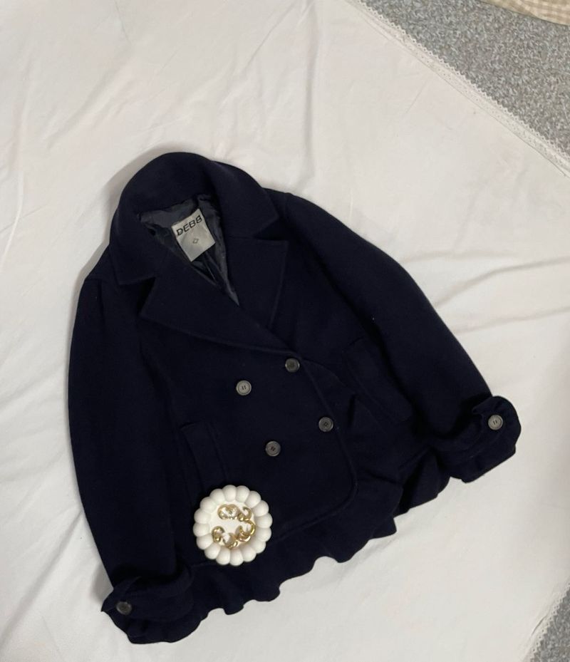 Chic Navy Peacoat with ruffle