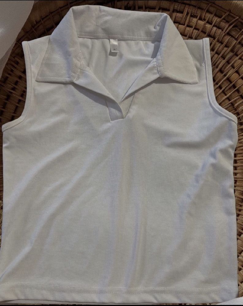 White Sleeveless Polo Top