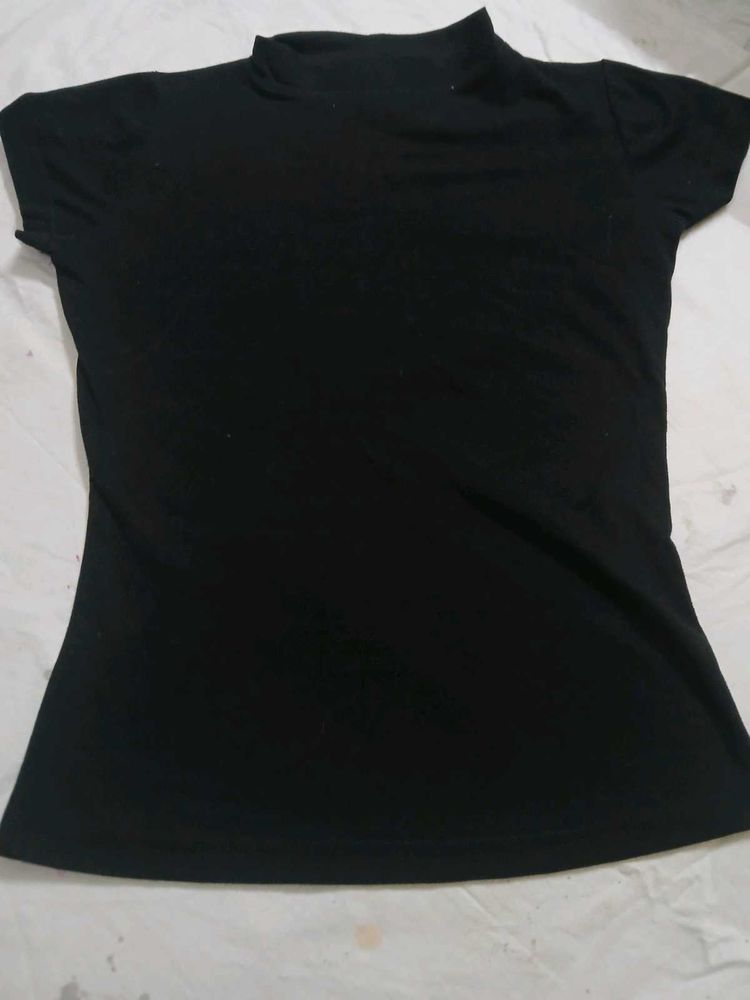 Black Mock Neck Short Sleeve Top
