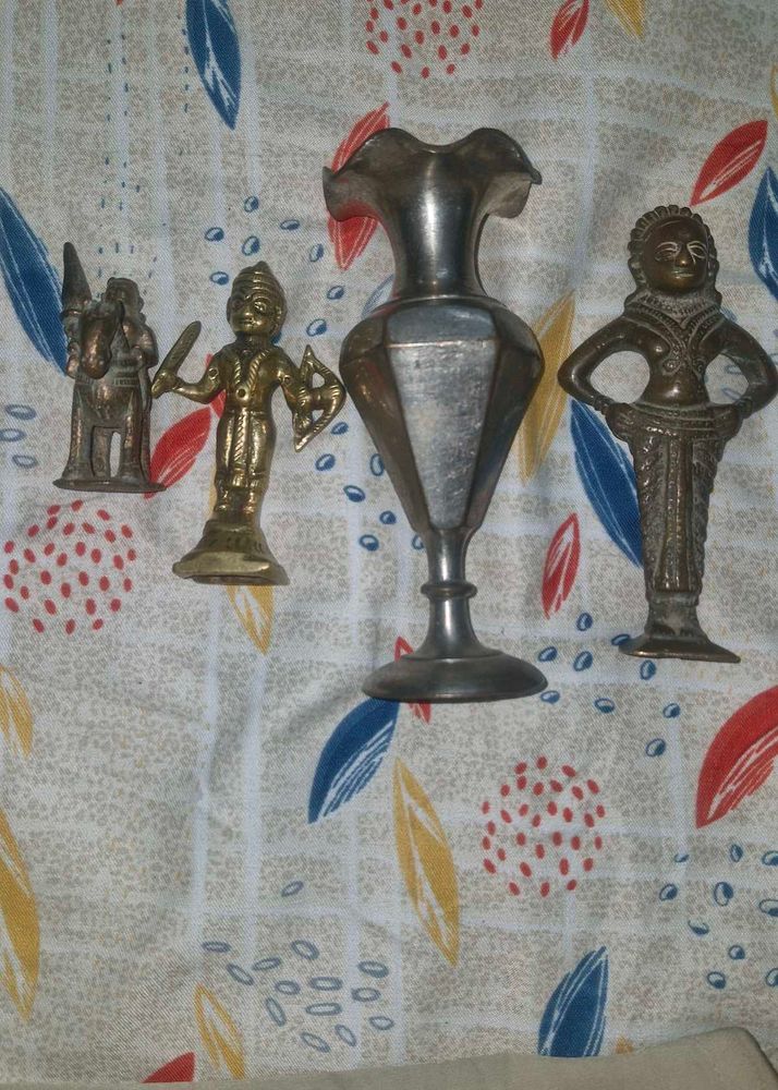 Antique Metal Figurine and Vase Collection