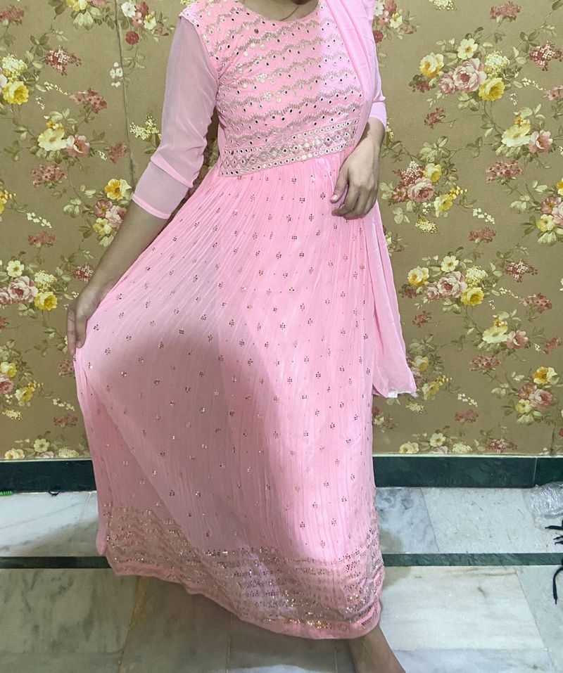 Elegant Pink Gown With Dupatta