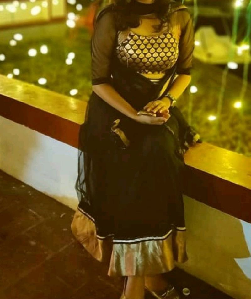 Black anarkali with net and brocade