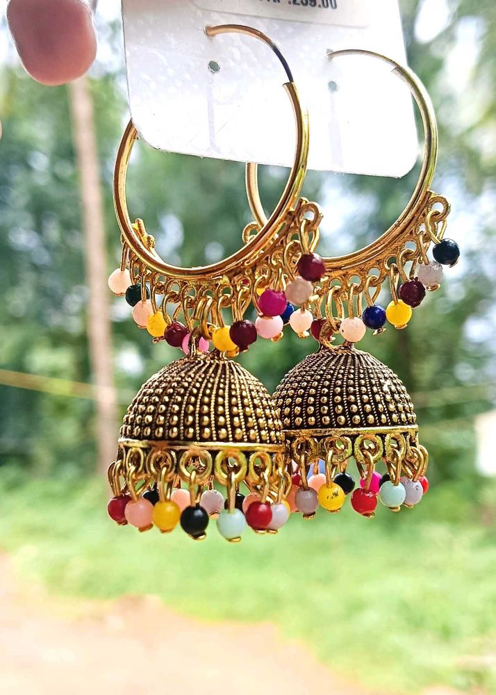 Colorful Beaded Jhumka Earrings