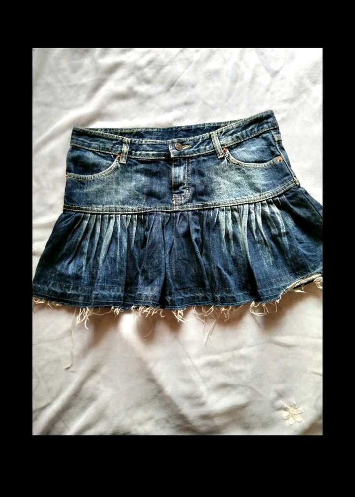 Y2k Cute Pleated Denim Skirt