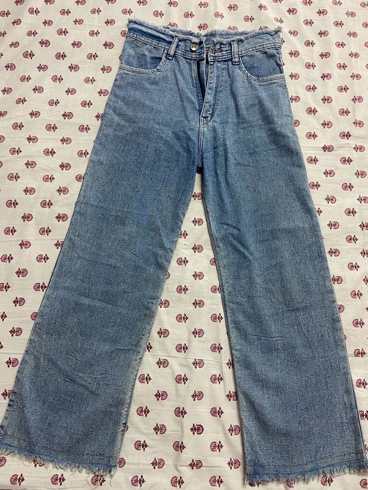 straight blue denim jeans