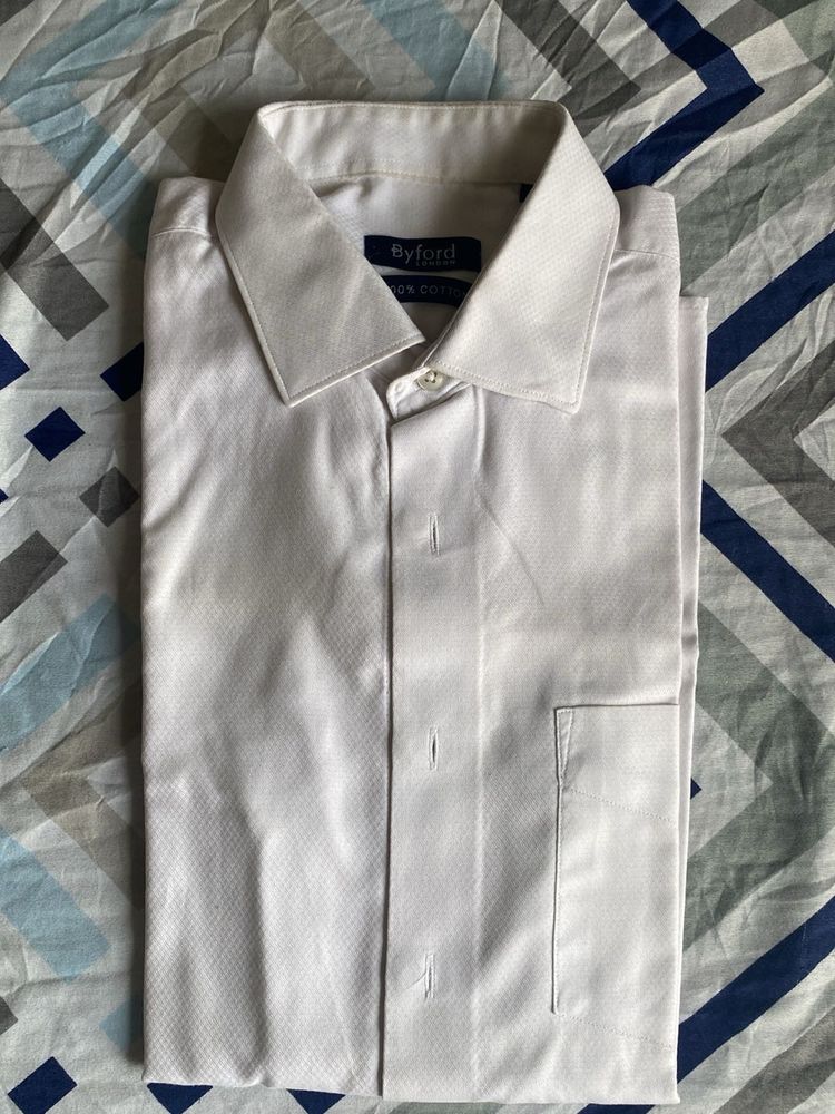 Byford White Cotton Dress Shirt : Full Sleeve
