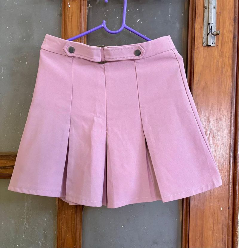 Pink Pleated divided Mini Skirt