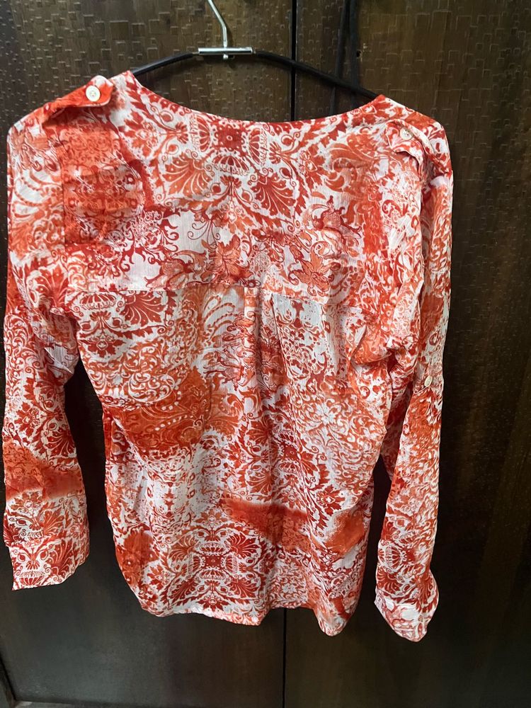 Orange &amp; White Print Blouse