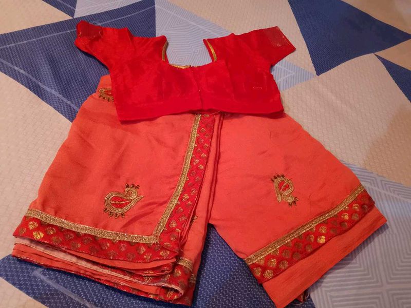 Peach Worked Saree With Stitched Blouse