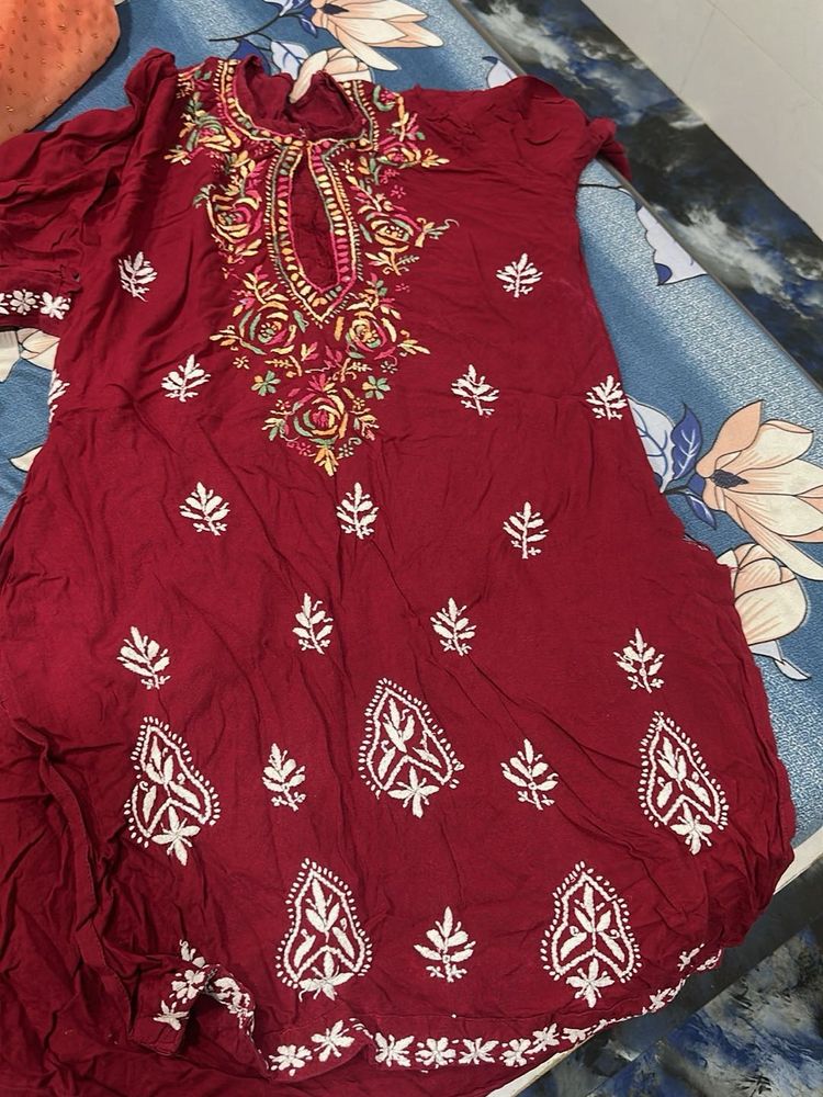 Embroidered Maroon Kurta