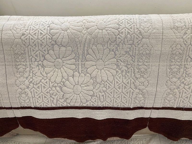 White And Brown Sofa Cover (For 3+2 Seater)