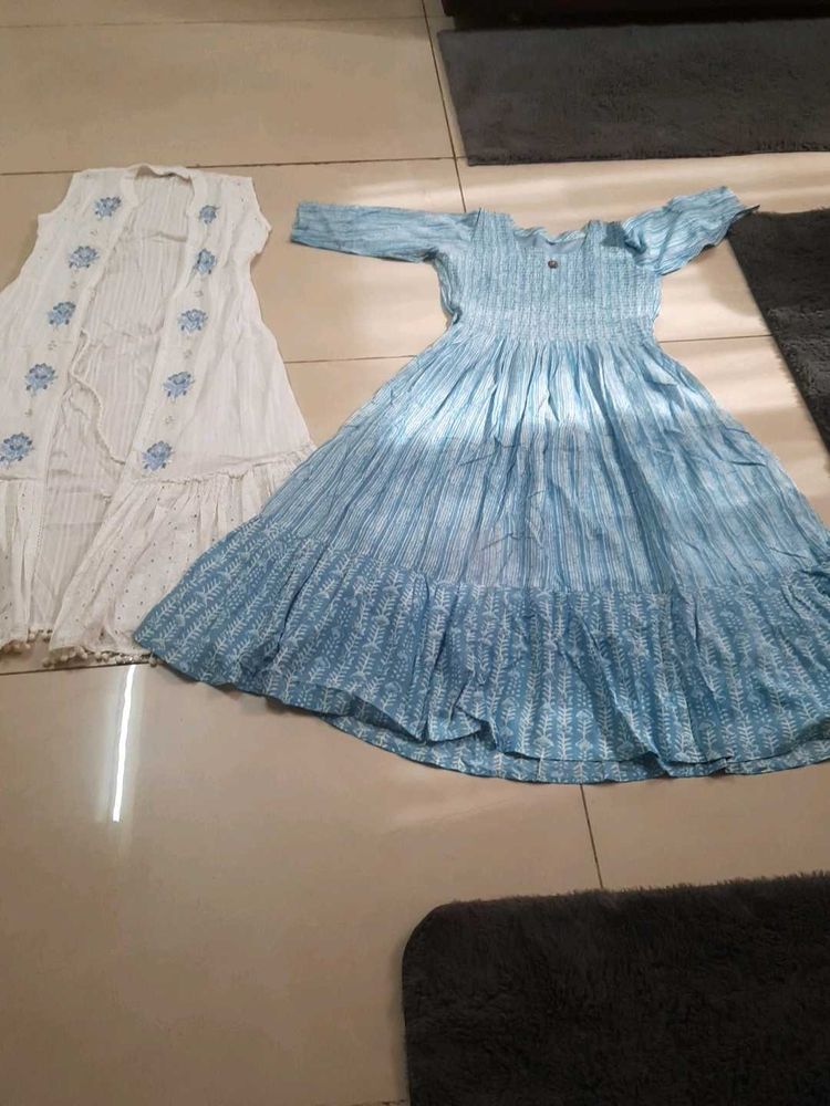 Blue &amp; White Dress with Shrug Brand New Fix Rate
