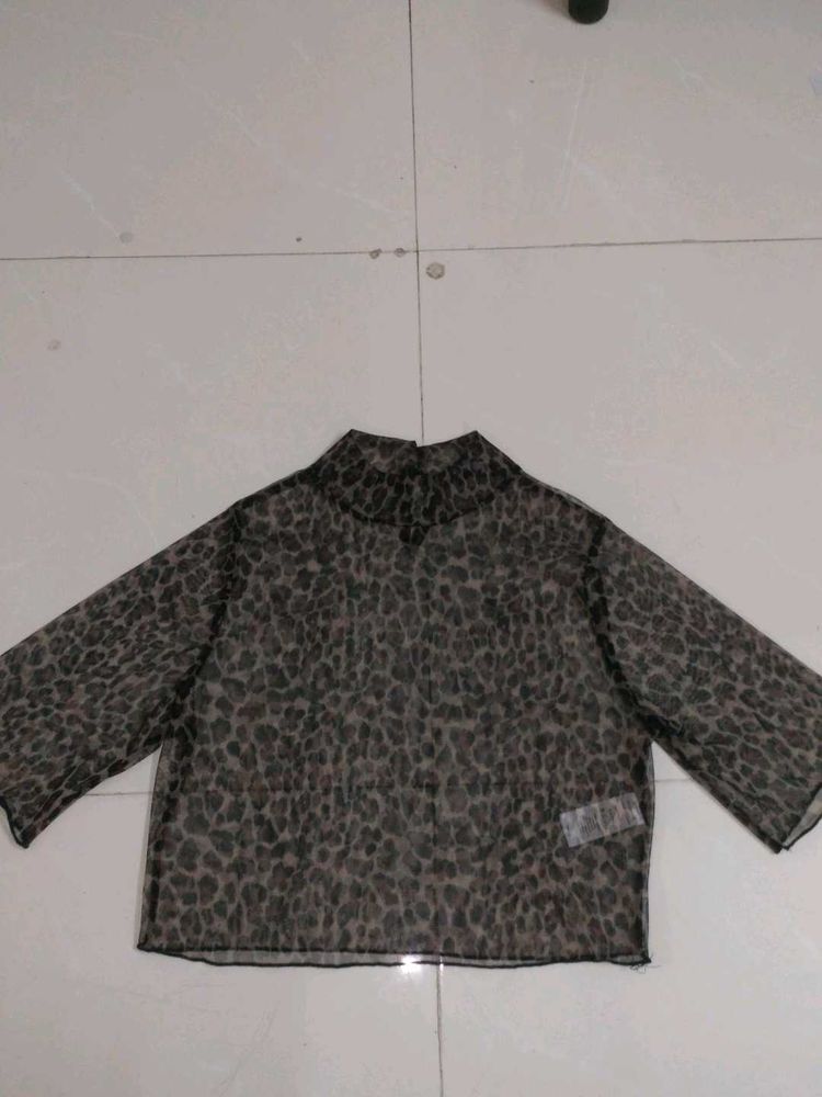 women Leopard Print Sheer Top