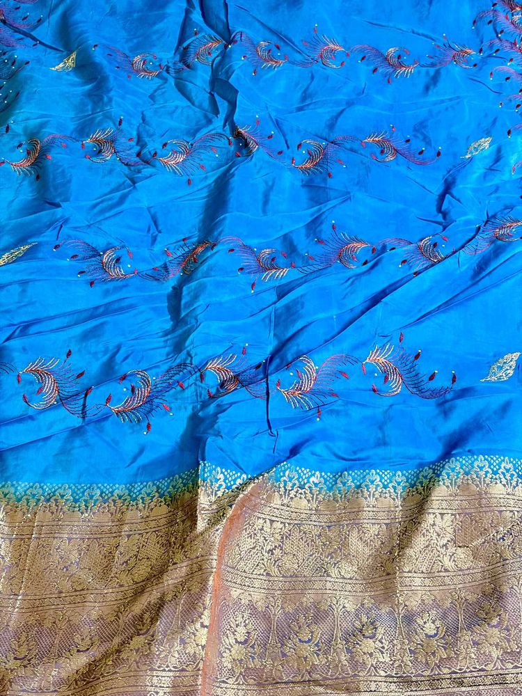 Sky Blue Embroidered Saree