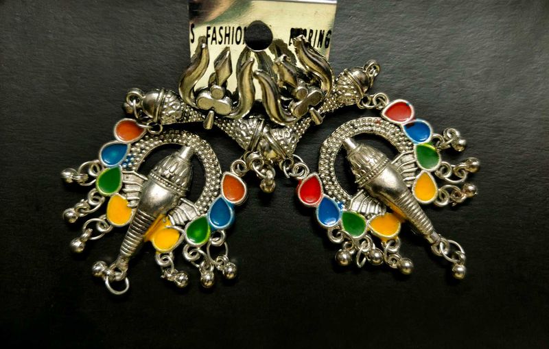 Ganesha or Elephant Earrings Oxidized Multi Colour
