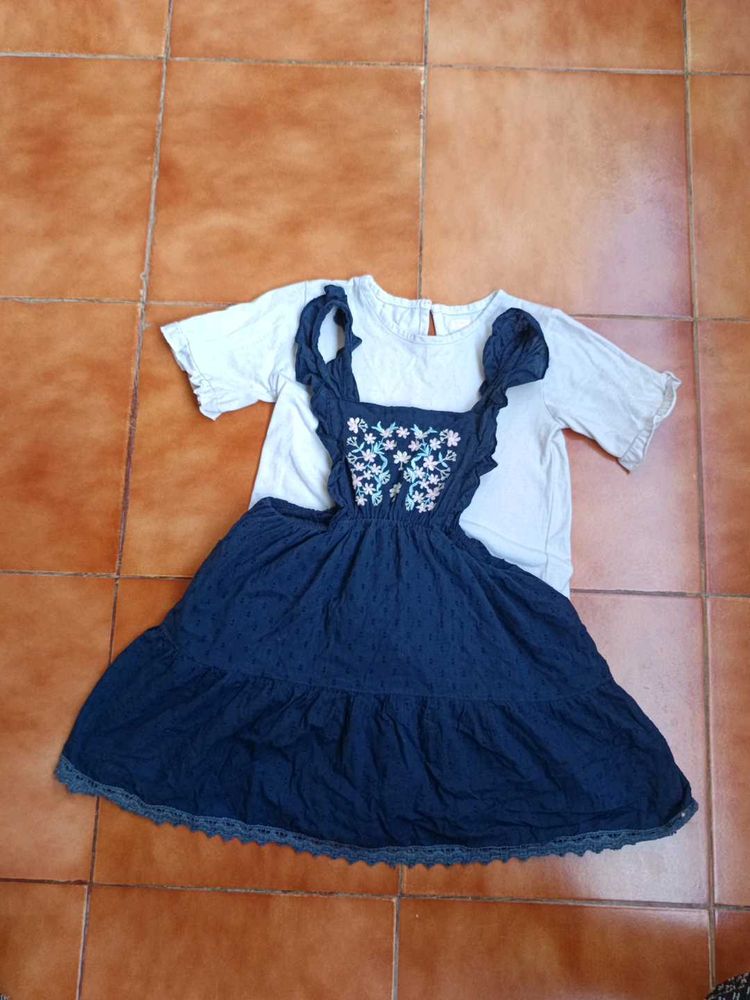 Girls Navy Embroidered Dress Set