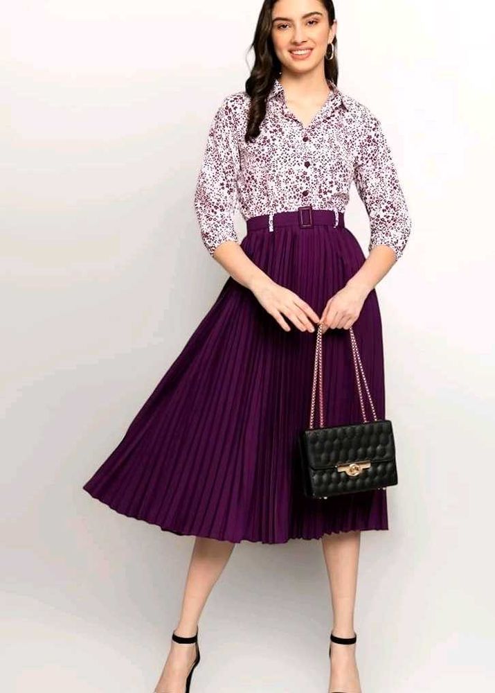Printed Collar Neck Flare Dress