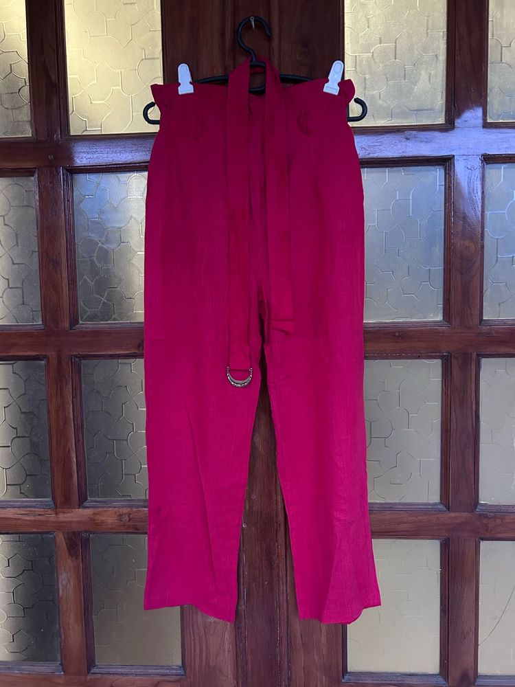 Red Linen Casual Pants