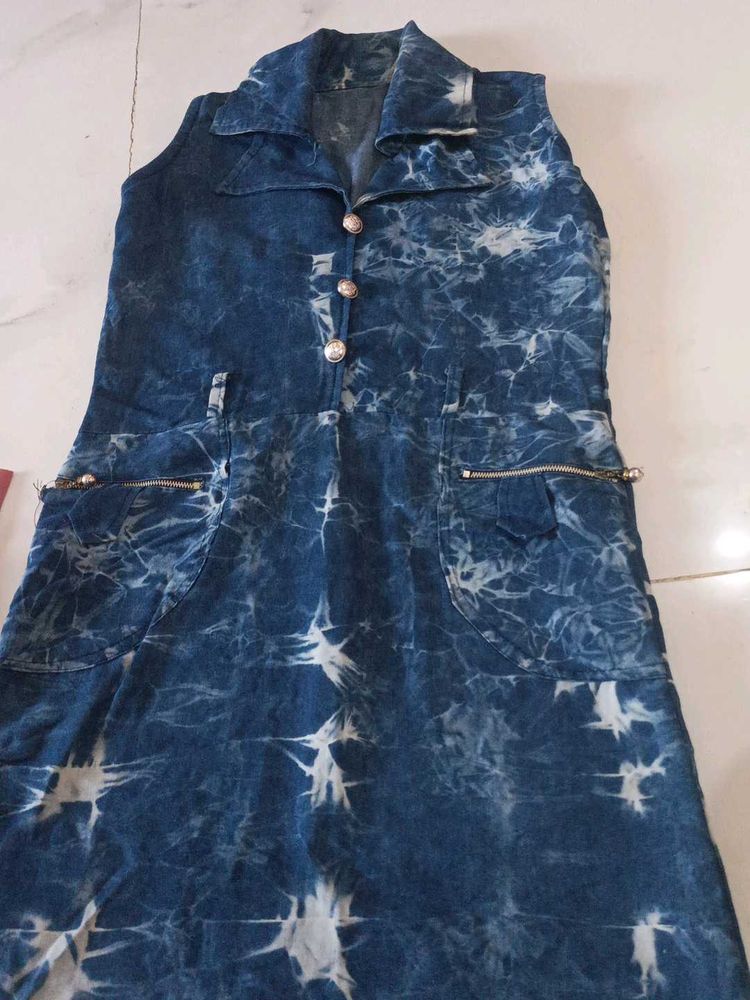 Denim Print Sleeveless Dress