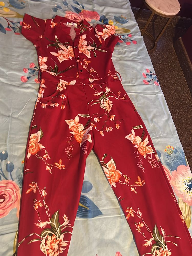 Red Floral Jumpsuit