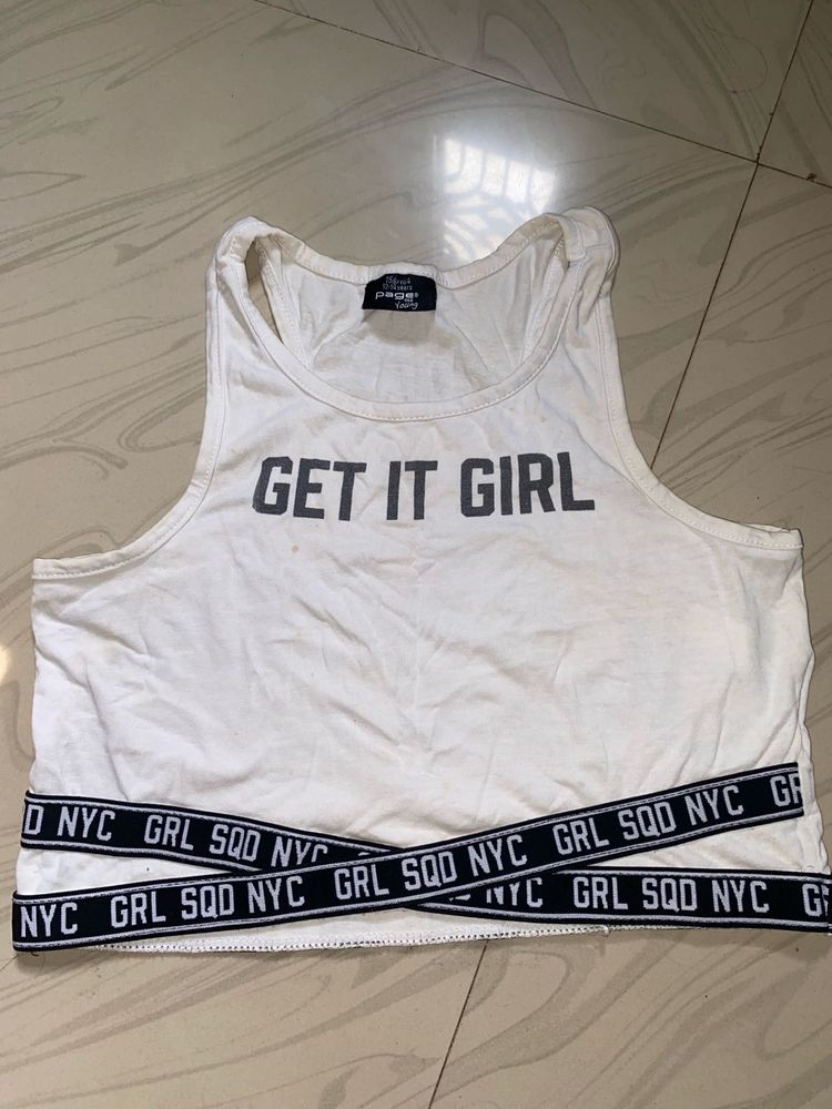 White &#39;Get It Girl&#39; Crop Top