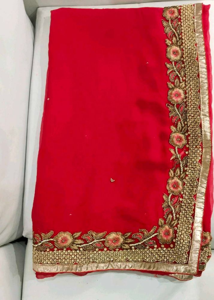 Elegant Red Embroidered Saree