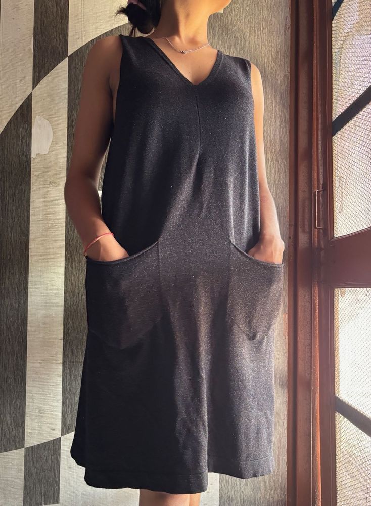 Casual Gray Tank Dress with Pockets