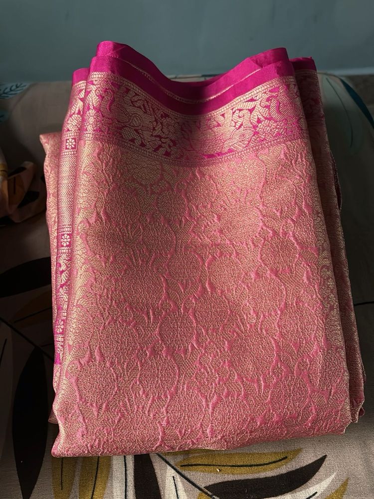 Pink Banarasi Saree With out Blouse