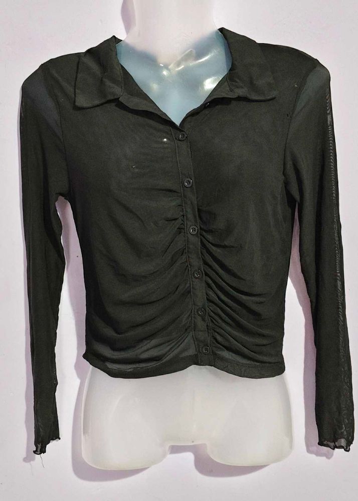 Black Mesh Long Sleeve Top