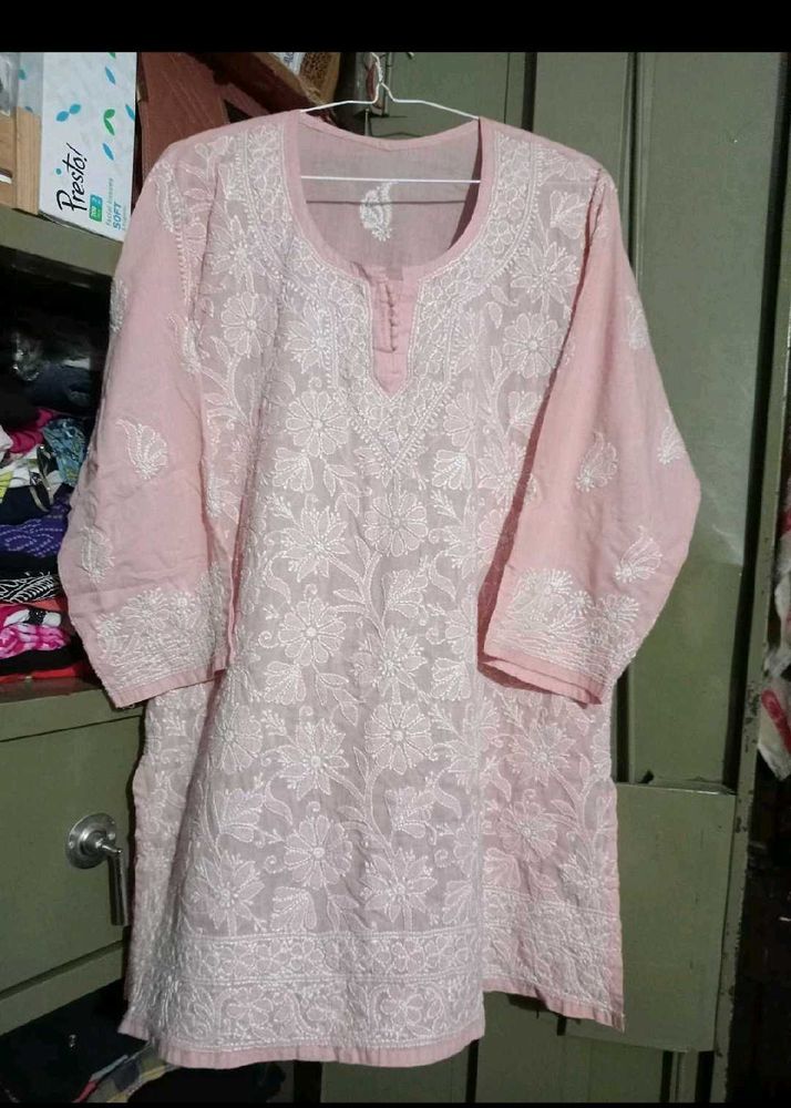 Pink Chikankari Short Kurti
