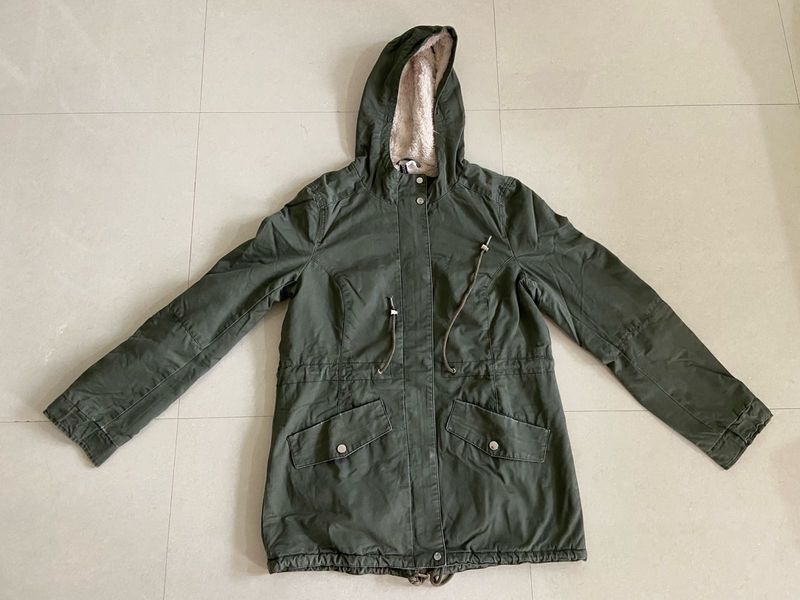H&amp;M Olive Green Hooded Parka Jacket