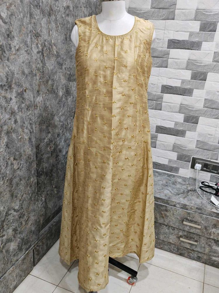 Gold Embroidered Sleeveless Dress