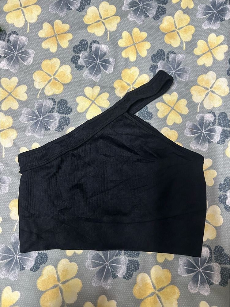 Black One-Shoulder Crop Top