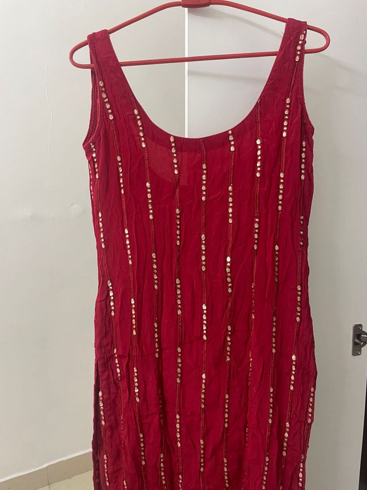 Red Embellished Kurta