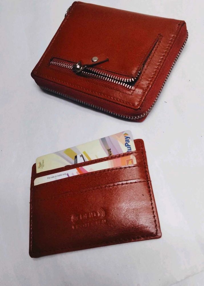 Mens Zipper Trendy Brown/Maroon Guinine Leathr Wal
